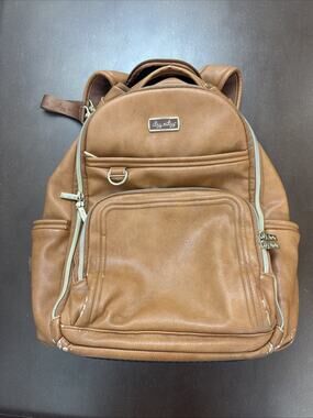Itzy Ritzy Diaper Bag Cognac Backpack Vegan Leather Gold Hardware Tik Tok Bag